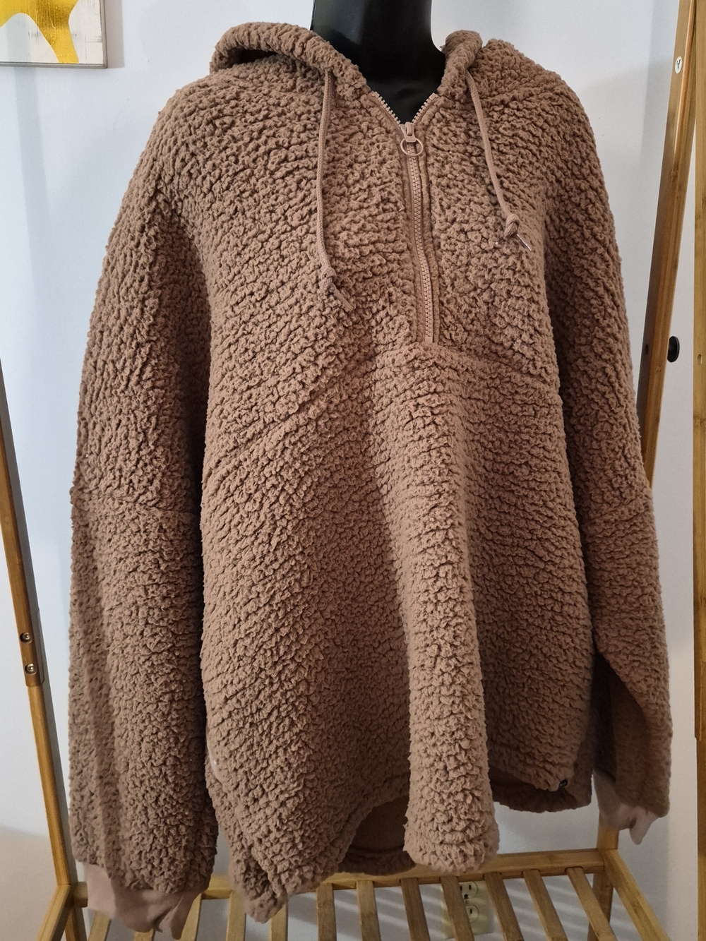 NWT Victoria Secret Brand PINK ;Cozy Sherpa Half-Zip Hoodie Sweater - Brown